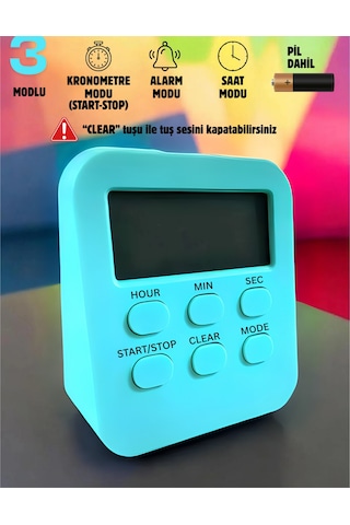 Öğrenci Ders Çalışma Saati Kronometreli Araç Saati Mutfak Bozdolabı Magnet Saat Zamanlayıcı Mavi