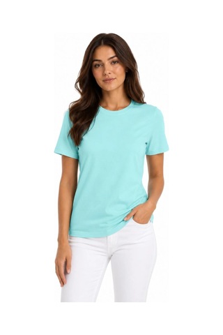 Novalisse Kadın T-shirt Bisiklet Yaka Slim Fit Likralı Tişört Günlük Basic Body - Turkuaz Çoklu Renk