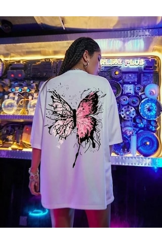 Efnaz Style Unisex Baskılı Oversize T-shirt - Beyaz