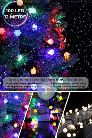 Technojet 100 Led 11m Solar Led Rgb Işık Güneş Enerjili Bahçe Teras Balkon Ağaç Lambası Aydınlatma RGB