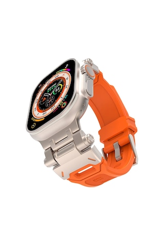 Watch 42mm Clo- Krd-108 Metal Başlıklı Silikon Kordon-starlight-turuncu