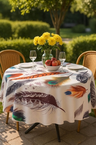 Yuvarlak Tüy Desenli Duck Kumaş Masa Örtüsü 150x150 Cm Çok Renkli