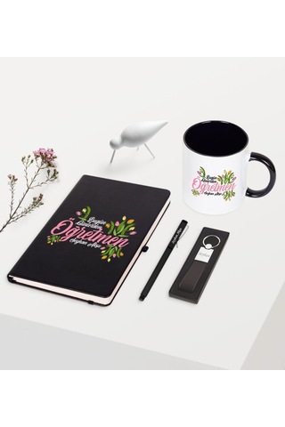 Kişiye Özel Bugün Günlerden Öğretmen Temalı Siyah Defter Kalem An N11.1501