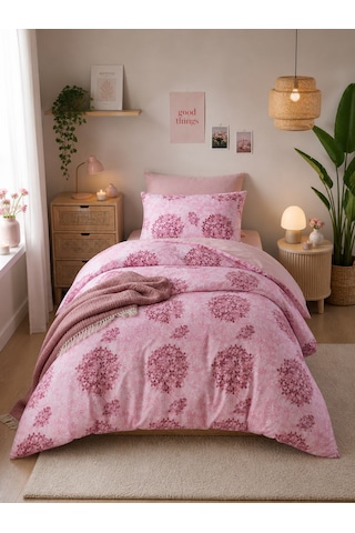 Mystory Home Lastikli Çarşaflı Tek Kişilik Nevresim Takımı Elegant Pink Mor Pembe