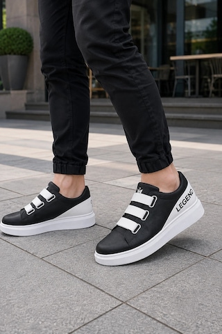 Mevese Mirox Erkek Bağcıksız 3 Bant Lastikli Günlük Sneaker Ayakkabı - Siyah Beyaz