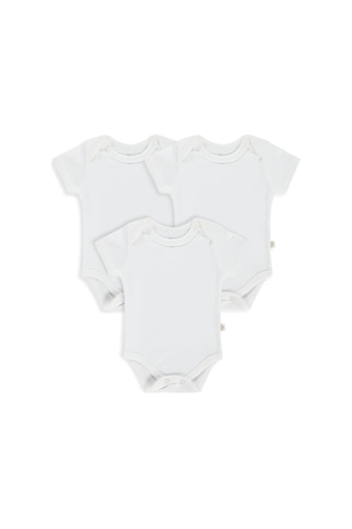Civil Baby 3'lü Çıtçıtlı Badi Seti Pamuklu Kısa Kol Ribana Bebek Atlet Badi - Beyaz