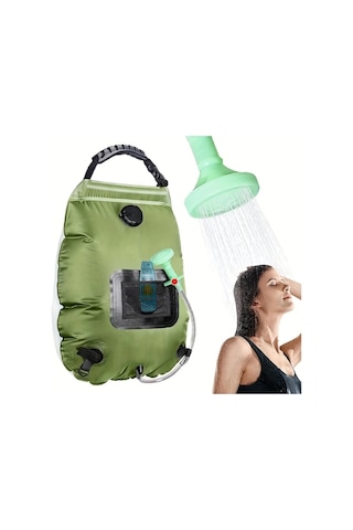 Elmpaly 19.99 Litre Solar Yeşil Kamp Seyahat Sızdırmaz Taşınabilir Duş Torbası Termometre Hortum Ve Başlık Bej