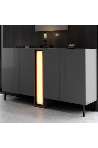 Nova Siyah Demir Ayaklı Rgb Led Işık Sistemli Antrasit Konsol Antrasit - Siyah