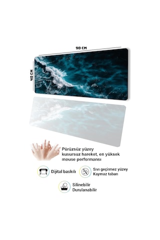 Sonictouch Klavye Mousepad 40x90cm Dikişsiz Pürüzsüz Sıvı Geçirmez Kaymaz Taban Mavi Derinlik