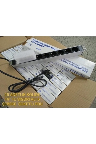19" 1u 6'lı Schuko Sigortalı Aluminyum Rack Kabin Grup Priz Pdu 5