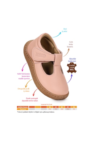 Kiko Kids Lija %100 Deri Günlük Kız Bebek Babet Ayakkabı Pudra