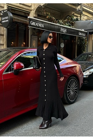 Meecy Uzun Triko Elbise Siyah&black Siyah&black