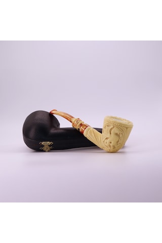 El Oyması Lületaşı Ejderha Figürlü Koleksiyonluk Pipo Usta İmzalı Blok Taş Meerschaum