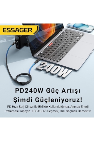 Essager 1 Metre Pd 240w Type-c To Type-c Mega Hızlı Data Şarj Kablosu, Telefon, Tablet, Laptop Şarj Kablosu