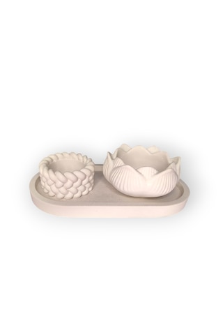 Örgülü Ve Lotus Mumluk Set Beyaz