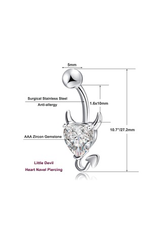 Chavin Beyaz Kalp Taşlı Şeytan Çelik Göbek Piercing dt70by Beyaz