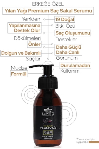 Valentines Professional Erkege Özel Yılan Yağı Saç ve Sakal Serumu 100 ML