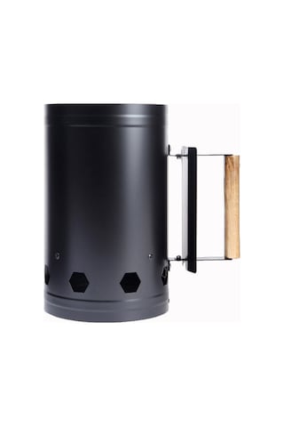 Maiyame Kömür Ateşleyici Silindir - Isı Yalıtımlı Ahşap Kolu İle Dış Mekan Barbekü İçin Yangın Başlatıcı Ve Kömür Saklama Kutu Siyah