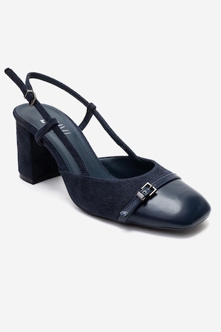 Luvishoes Desıa Lacivert Süet Kadın Kalın Topuklu Ayakkabı Lacivert