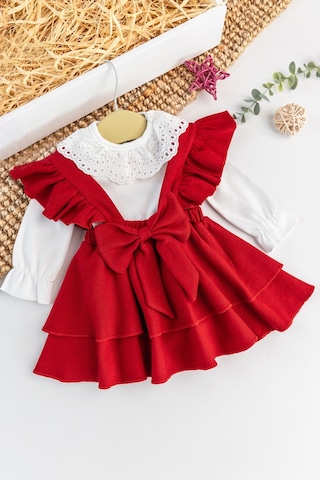 Babymod Fırfırlı Fiyonklu 2'li Kız Bebek Elbise Body Takım 001