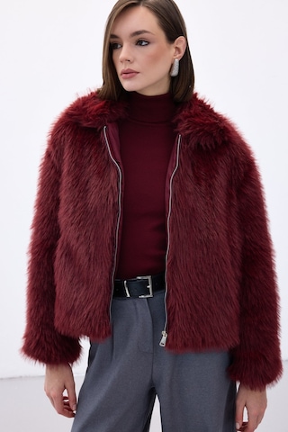 Sateen Fermuarlı Kürk - Bordo-136673 Bordo