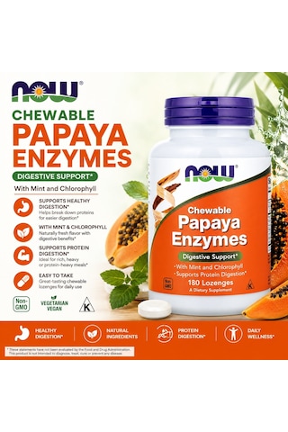 Now Foods Chewable Papaya Enzymes Digestive Support With Mint And Chlorophyll 180 Lozenges