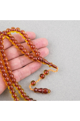 Ateş Kehribar 99luk Namaz Tesbih Tekerlek Kesim 9x7mm Tesbih - Kayısı Kırmızı