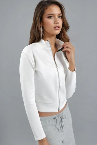 Hiccup Fermuarlı Slim Fit Sweatshirt Berşan Collection Beyaz