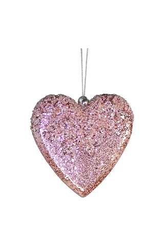 Yılbaşı Süsü Pullu Kalp Pembe 10 Cm