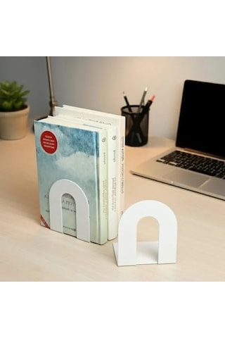 2'li Metal Kitap Desteği, Beyaz Dekoratif Aksesuar
