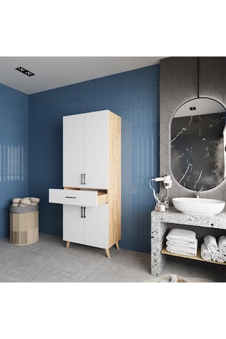 Mavera Çok Amaçlı Dolap Banyo Mutfak Kiler Dolabı Çam Beyaz Beyaz - Çam