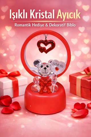 Işıklı Kristal Ayıcık Biblo I Love You Yazılı Romantik Sevgililer Günü Hediyesi, Dekoratif Masa Lambası, Özel Günlerde Hediye Seçeneği Diğer