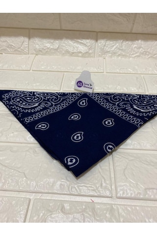 %100 Pamuk Unisex Etnik Desenli Bandana Fular Lacivert