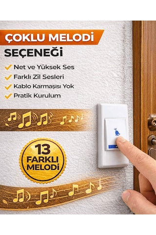 Kablosuz Kapı Zili Seti Pilli Ev Tipi Doorbell Çoklu Melodi S
