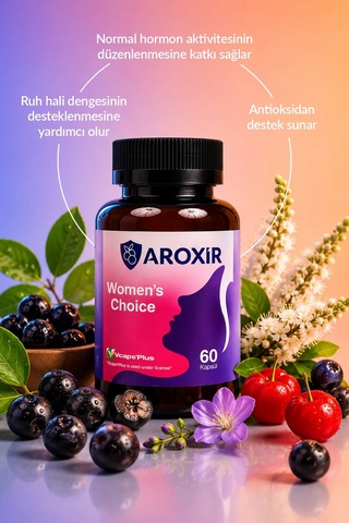 Aroxir Women's Choice Kadın Sağlığı Aronya, Aserola, Rodiola, Dong Quai, L-triptofan, Kohoş, Vitamin B6 60 Kapsül