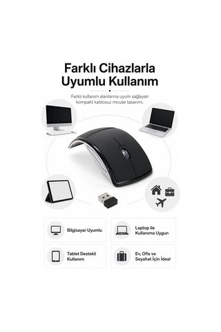 Katlanabilir 2.4g Kablosuz Mouse İnce Taşınabilir Ev & Ofis Tipi Siyah Mouse Çok Renkli Diğer