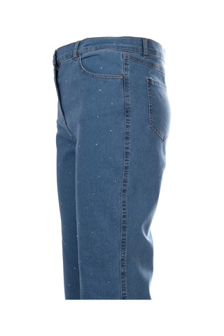 Seleste Minimalist Taş Detaylı Kadın Jean Pantolon - Midi Boy Lacivert
