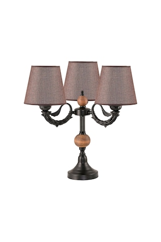 Üçlü Şamdan Masa Lambası Abajur Siyah Kahverengi Şapkalı Siyah