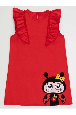 Denokids Fırfırlı Uç Uç Elbise Kırmızı