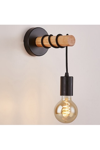 Sima Avize Ahşap Siyah Tekli Duvar Lambası Aplik Siyah