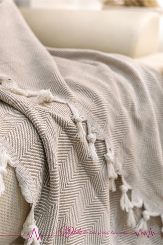 Klasik Pamuklu Koltuk Örtüsü 150x170cm Balık Sırtı Desen Koltuk Örtüsü Bej