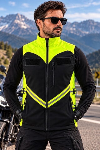 Snow Wolfs Softshell Kumaş, Suya Dayanıklı Motorcu Yeleği, Reflektörlü, Yanlarından Ayarlanabilir Siyah