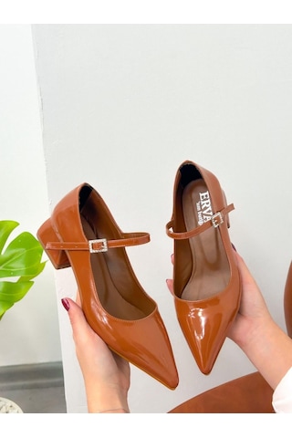 Ervanın Butiği Kiremit Rugan Kylie Kadın Topuklu Ayakkabı-5215
