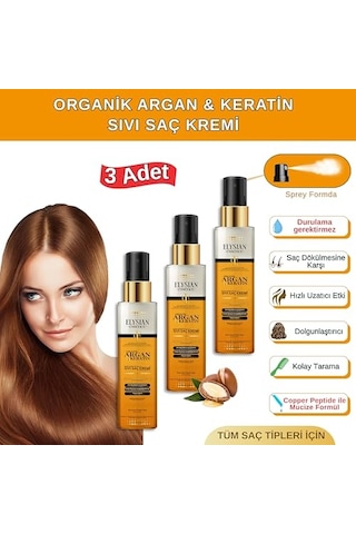 Organik Argan & Keratin Sıvı Saç Kremi 3'lü Set Durulanmayan, Dökülme Karşıtı, Onarıcı Ve Dolgunlaşt