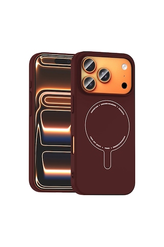 Apple iPhone Uyumlu Uyumlu 18 Pro Max Kılıf M-safe Şarj Özellikli Kamera Korumalı Zore Elio Sert Pc Kapak Bordo