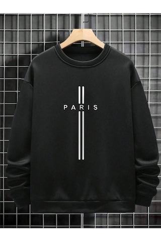 Startmore Siyah Unisex Kadın/erkek Paris Özel Renkli Oversize Bisiklet Yaka Pamuklu