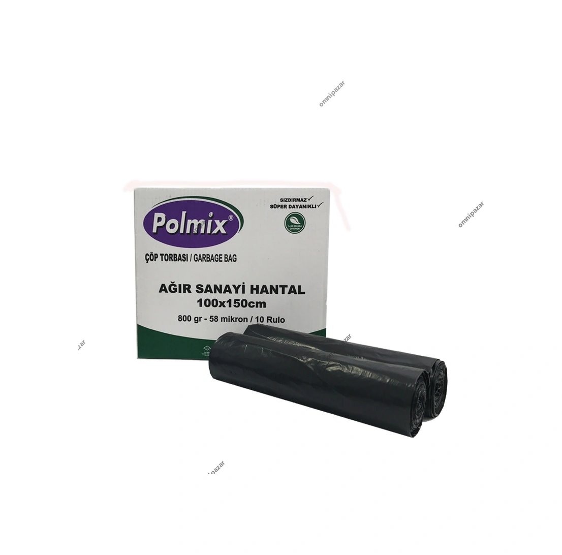 Omnipazr Polmix Ağır Hantal 100x150 Cm Çöp Poşeti 10 Rulo 100 Ad 8 Kg Siyah