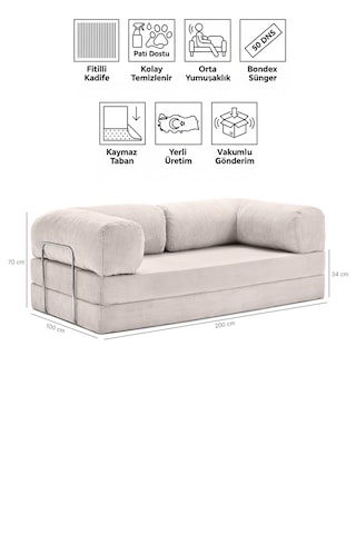 Fitilli Kadife Yıkanır Silinir Pratik Yer Yatağı 50 Dns Bondex Krem 100x200 Kanepe