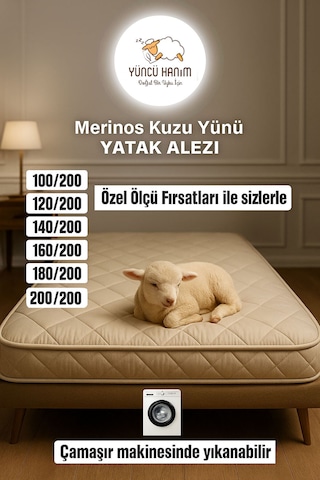 Merinos Kuzu Yünü Yatak Pedi, Yatak Koruyucu, Yatak Şitesi %100 Doğal Merinos Kuzu Yünü 1