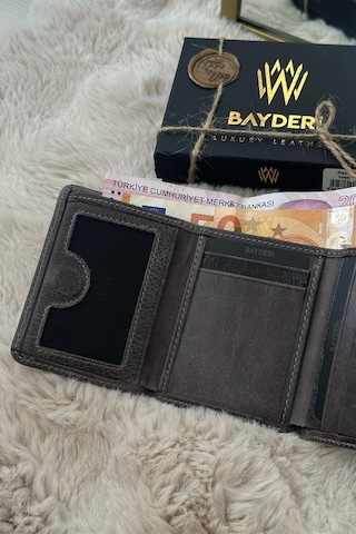 Bayderi Olis Erkek Hakiki Deri Rfid Korumalı Mıknatıs Kapamalı Kartlık Cüzdan-3528 Crazy Gri